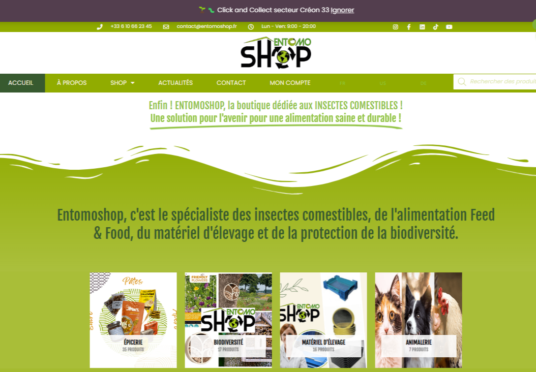 Entomoshop – Site e-commerce d&rsquo;insectes comestibles et produits associés